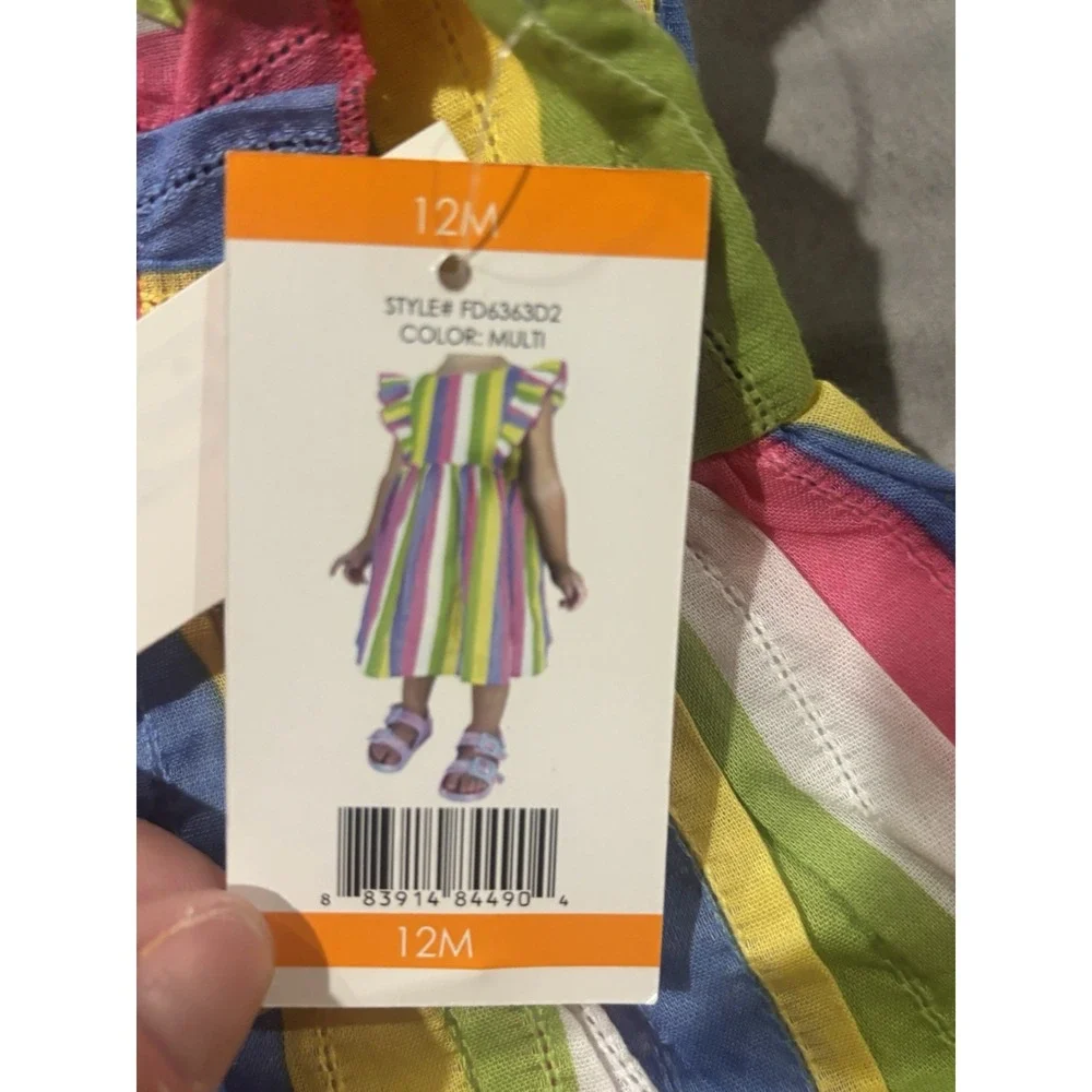 Zunie Girl NWT Rainbow Stripe Ruffle 100% Cotton Sundress Baby Girl 12 Months